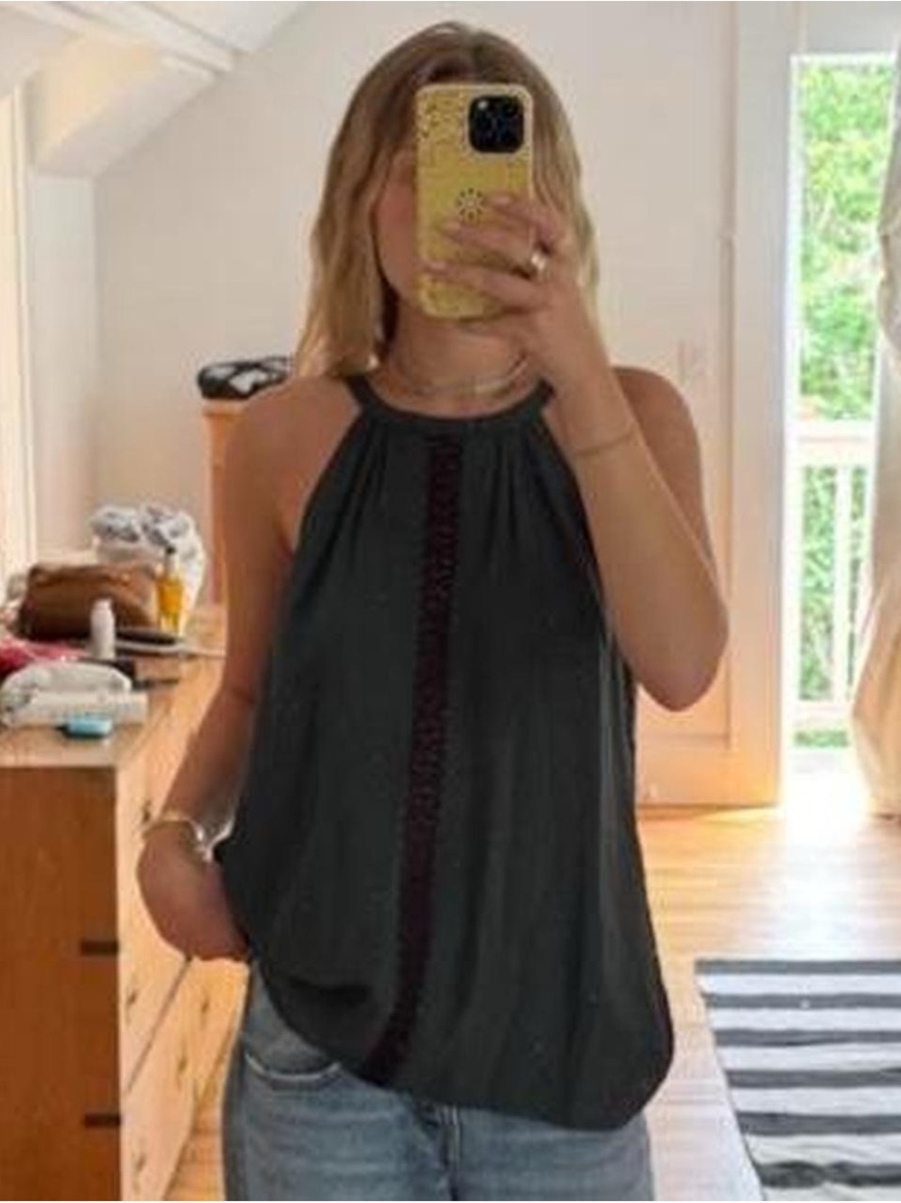 Halter Neck Lace-Trim Camisole in Black